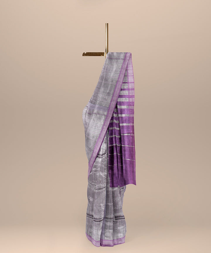 Grey lavender raw silk handloom bhagalpur saree