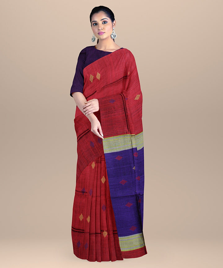 Maroon midnight blue raw silk handloom bhagalpur saree