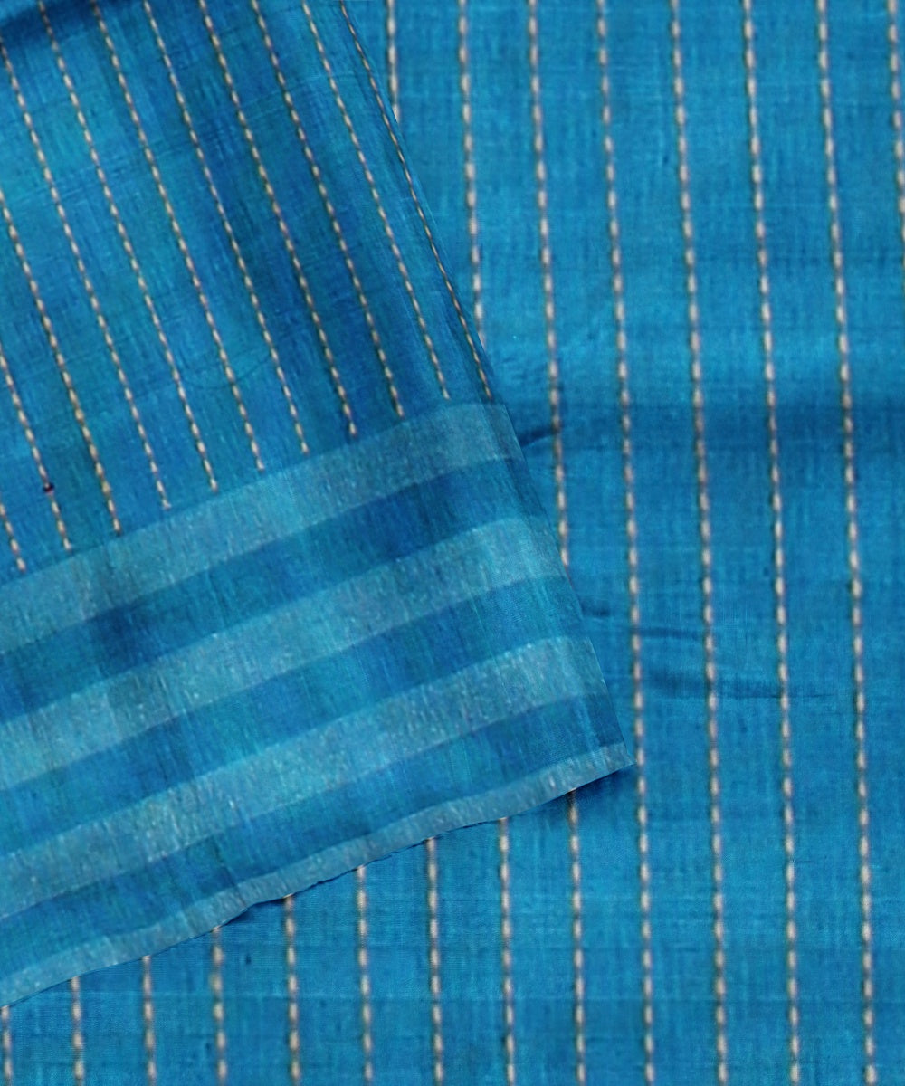 Light brown blue raw silk handloom bhagalpur saree