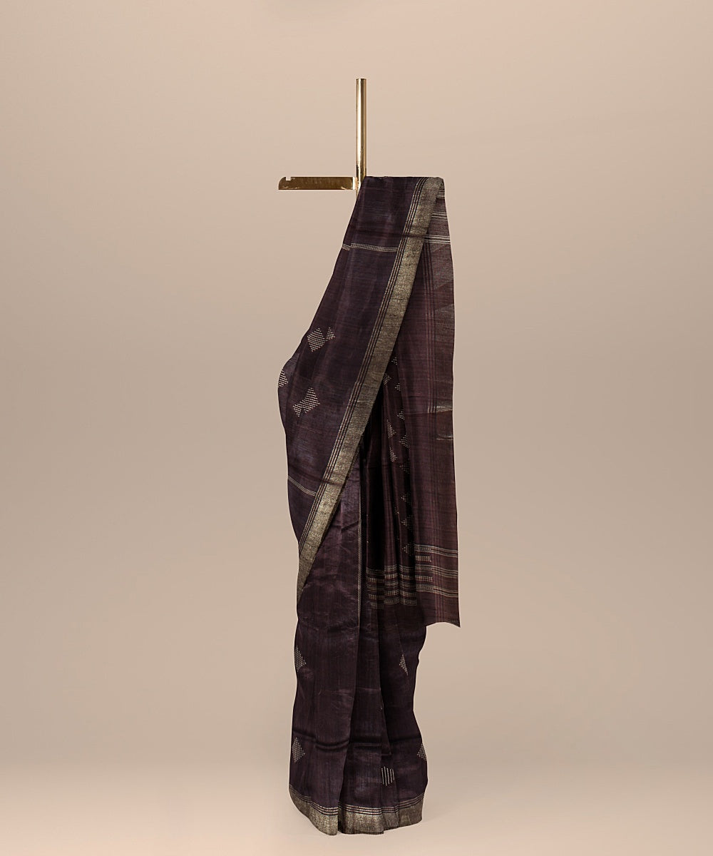 Deep brown raw silk handwoven bhagalpur saree