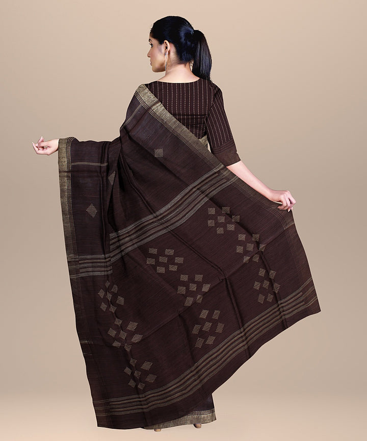 Deep brown raw silk handwoven bhagalpur saree