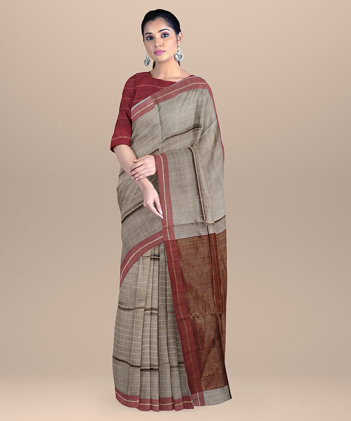 Grey maroon raw silk handloom bhagalpur saree