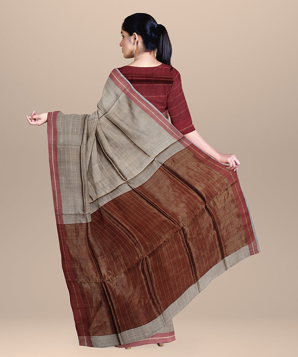 Grey maroon raw silk handloom bhagalpur saree