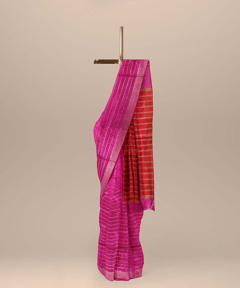 Cerise red raw silk handloom bhagalpur saree