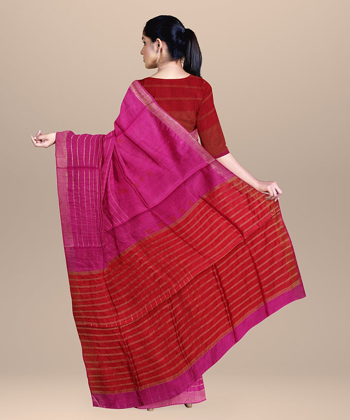 Cerise red raw silk handloom bhagalpur saree