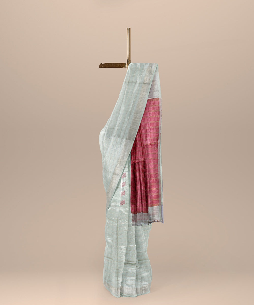 Grey onion pink raw silk handloom bhagalpur saree