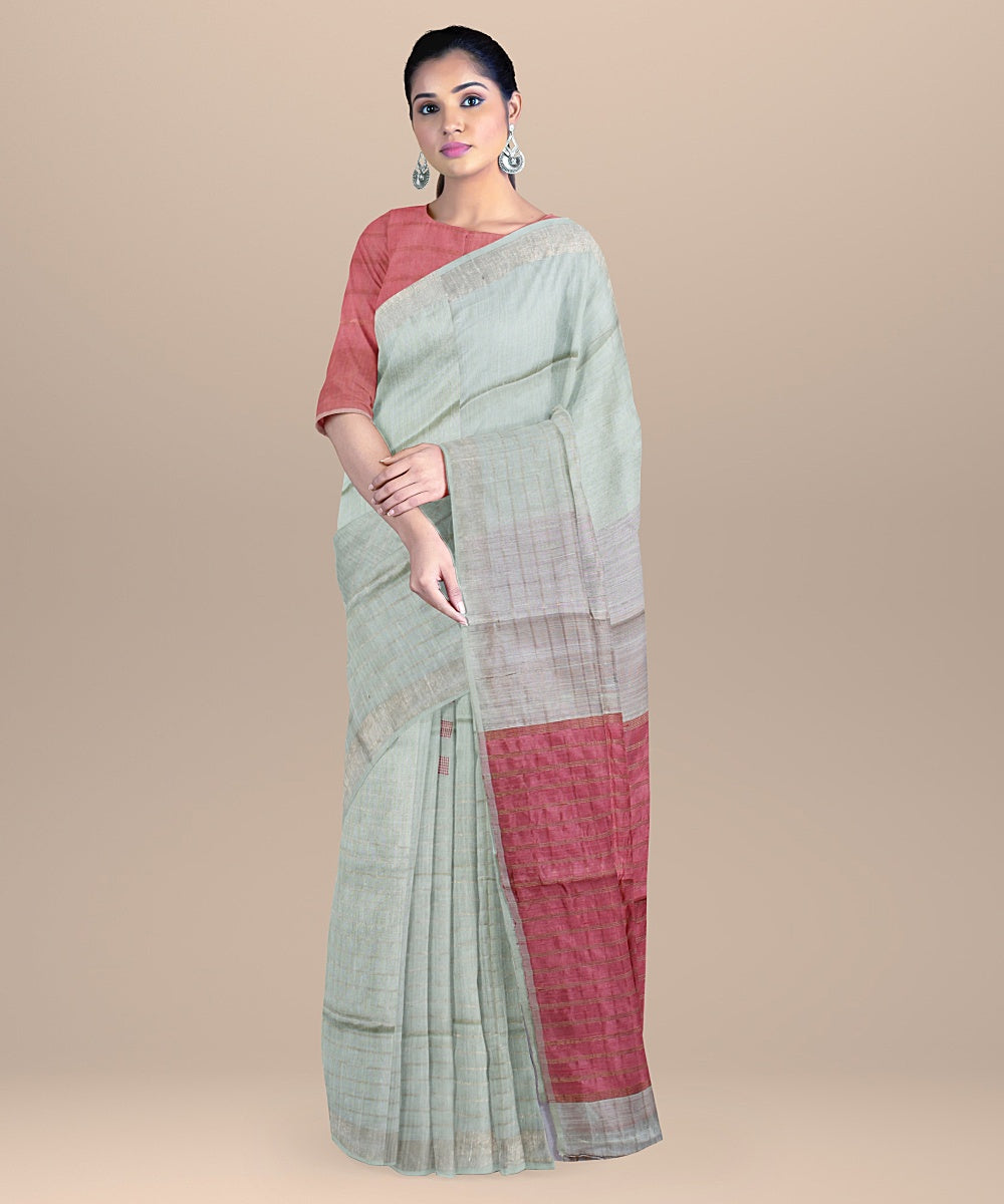 Grey onion pink raw silk handloom bhagalpur saree