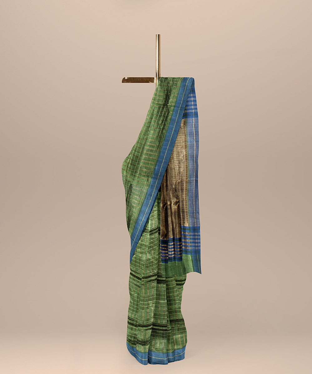 Light green blue raw silk handloom bhagalpur saree