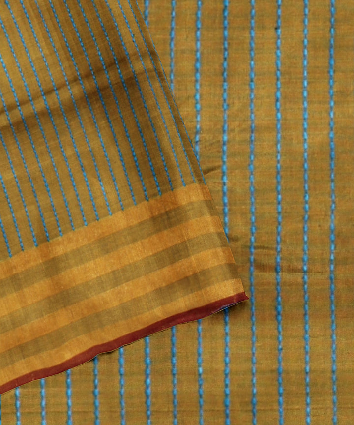 Royal blue brown raw silk handloom bhagalpur saree