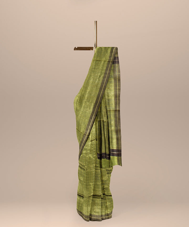 Olive green raw silk handloom bhagalpur saree