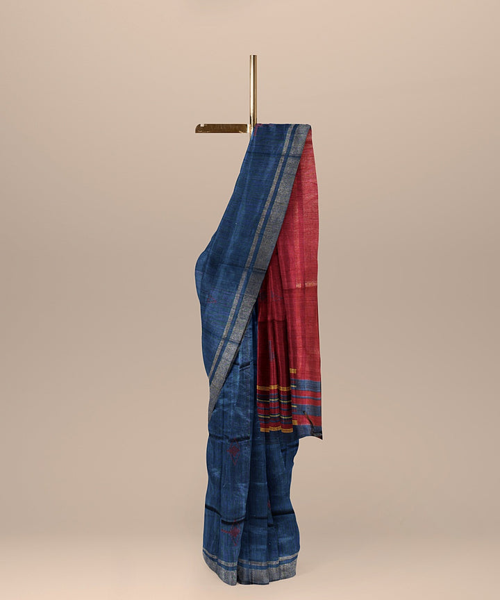 Egyptian blue maroon raw silk handloom bhagalpur saree