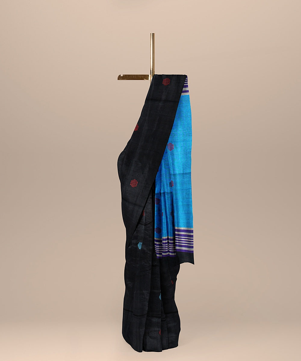 Black cyan blue raw silk handloom bhagalpur saree