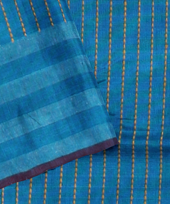 Mustard cobalt blue handloom raw silk bhagalpur saree