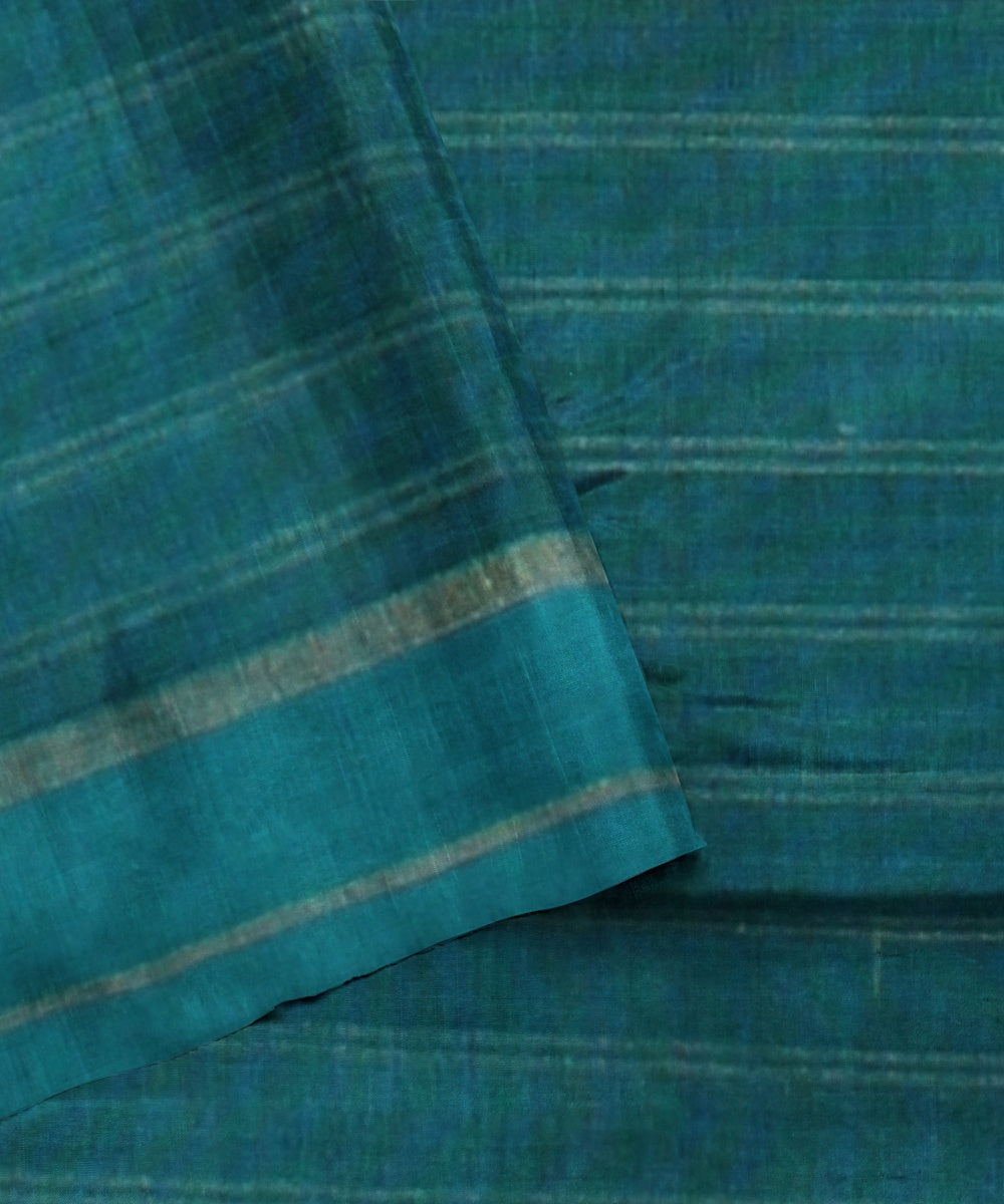 Olive green checked raw silk handloom bhagalpur saree