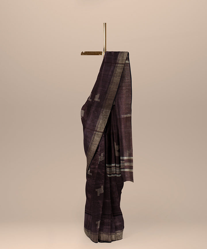 Brown raw silk bhagalpur handloom saree