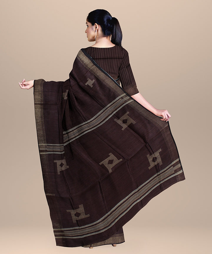 Brown raw silk bhagalpur handloom saree