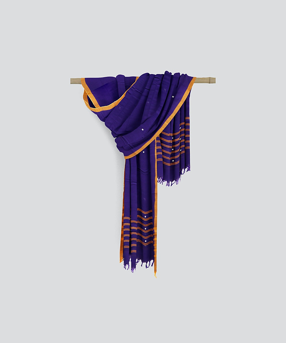 Navy Blue Cyber Yellow Handloom Cotton Bomkai Dupatta