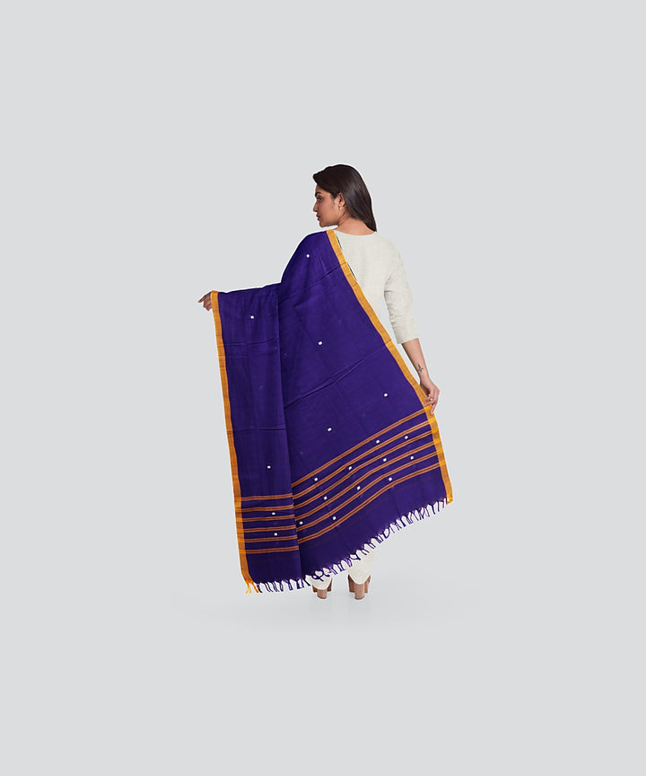 Navy Blue Cyber Yellow Handloom Cotton Bomkai Dupatta