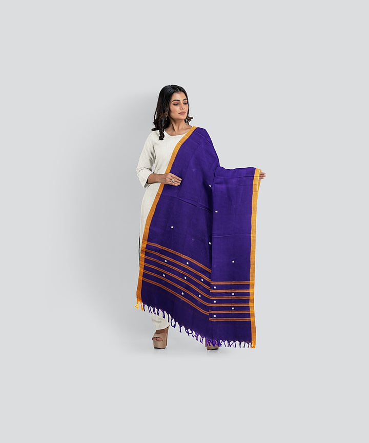Navy Blue Cyber Yellow Handloom Cotton Bomkai Dupatta