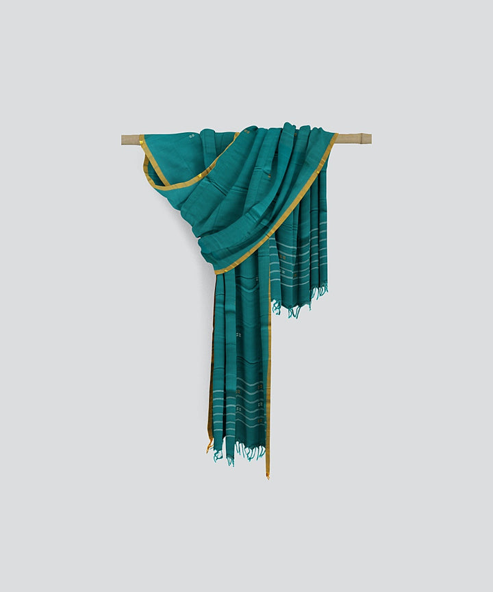 Teal Green Cyber Yellow Handloom Cotton Bomkai Dupatta