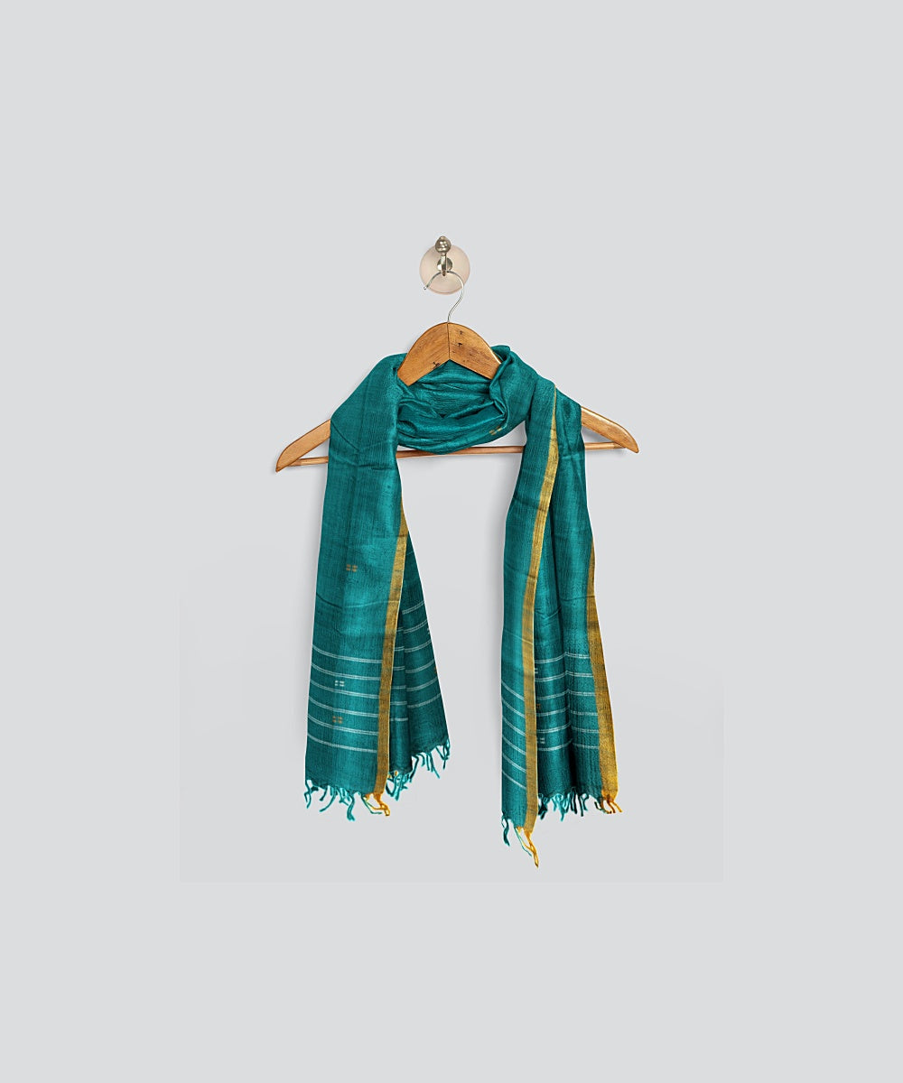 Teal Green Cyber Yellow Handloom Cotton Bomkai Dupatta