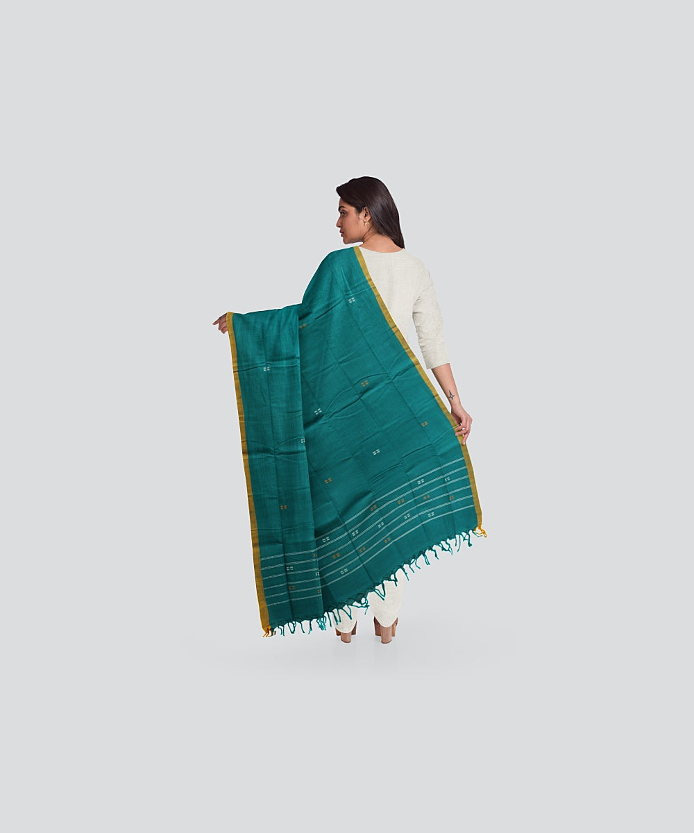 Teal Green Cyber Yellow Handloom Cotton Bomkai Dupatta