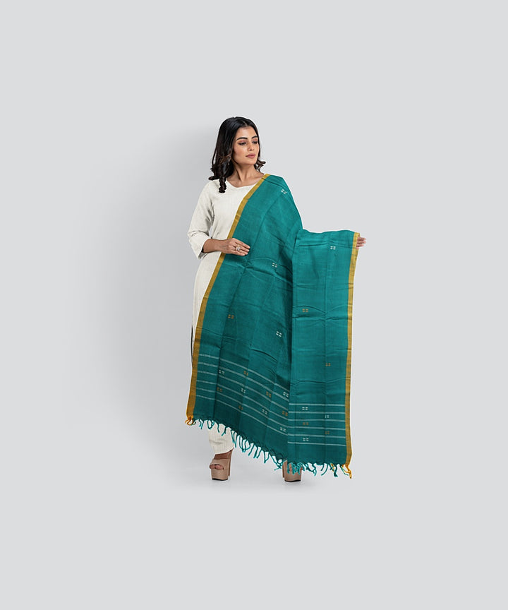 Teal Green Cyber Yellow Handloom Cotton Bomkai Dupatta