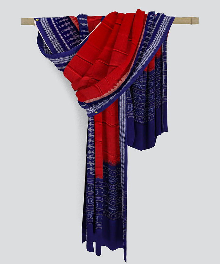 Red Dark Blue Handloom Cotton Sambalpuri Dupatta