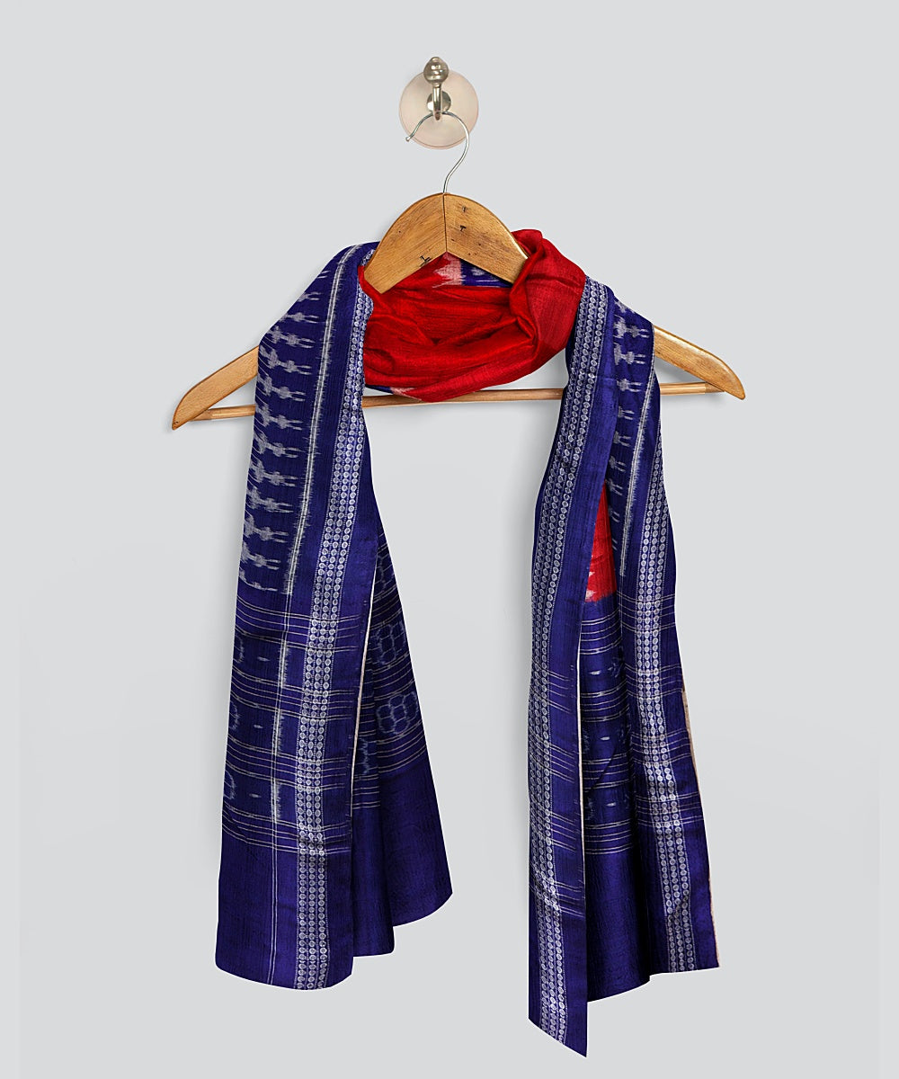 Red Dark Blue Handloom Cotton Sambalpuri Dupatta