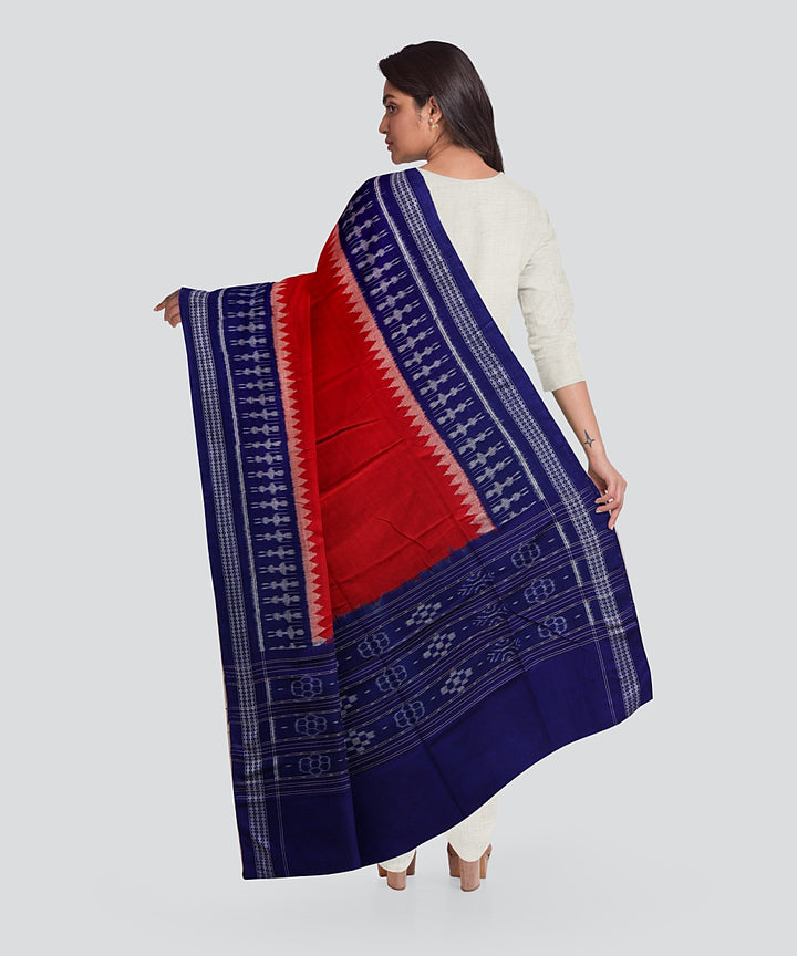 Red Dark Blue Handloom Cotton Sambalpuri Dupatta