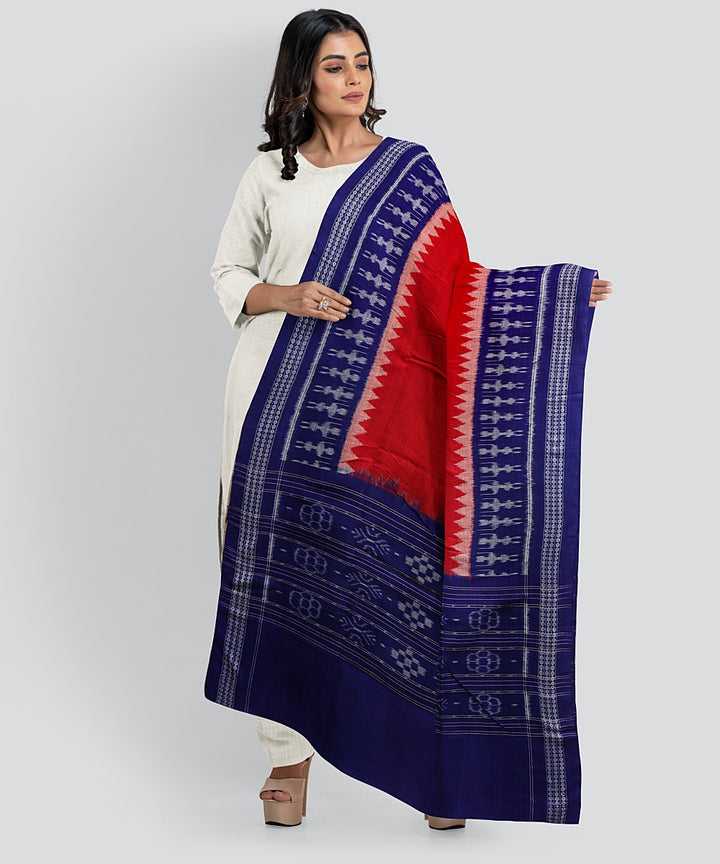 Red Dark Blue Handloom Cotton Sambalpuri Dupatta