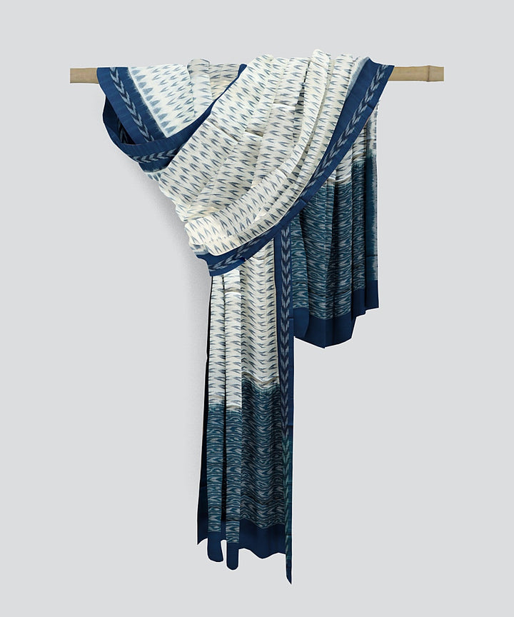 White Blue Sapphire Handloom Cotton Sambalpuri Dupatta