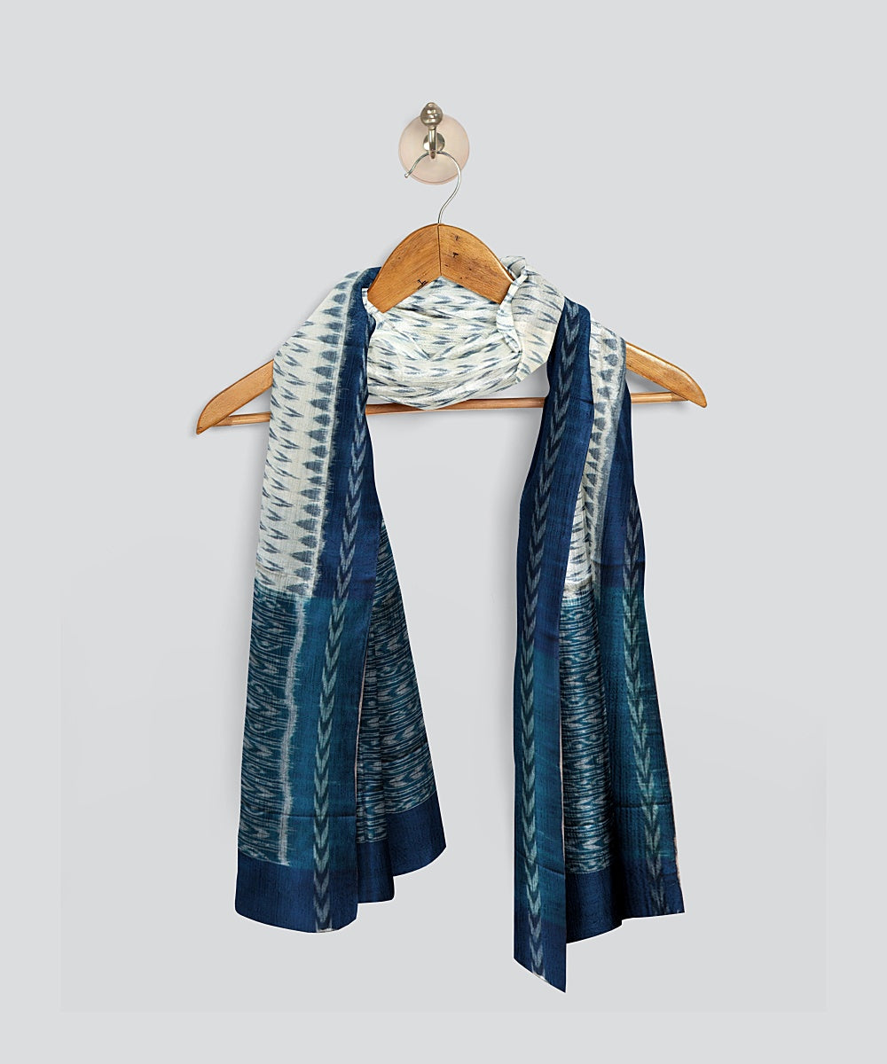 White Blue Sapphire Handloom Cotton Sambalpuri Dupatta