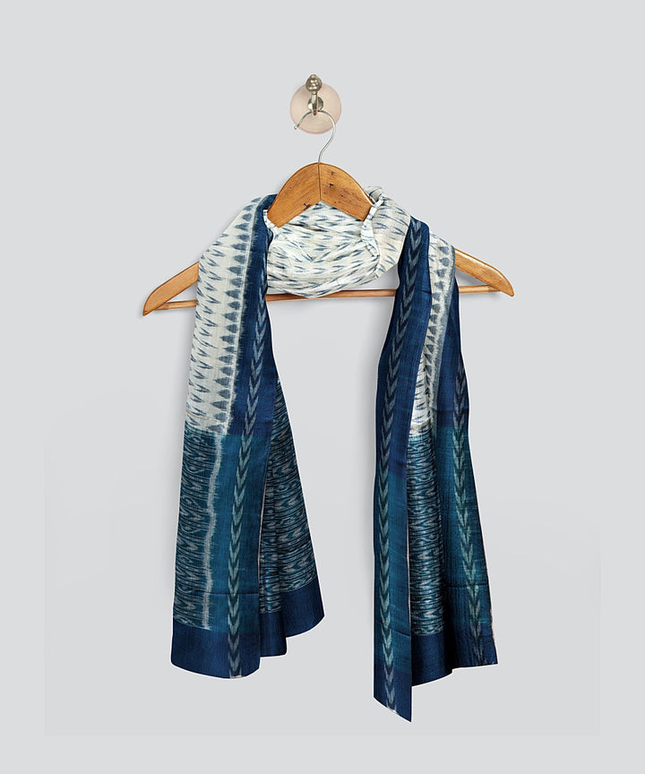 White Blue Sapphire Handloom Cotton Sambalpuri Dupatta