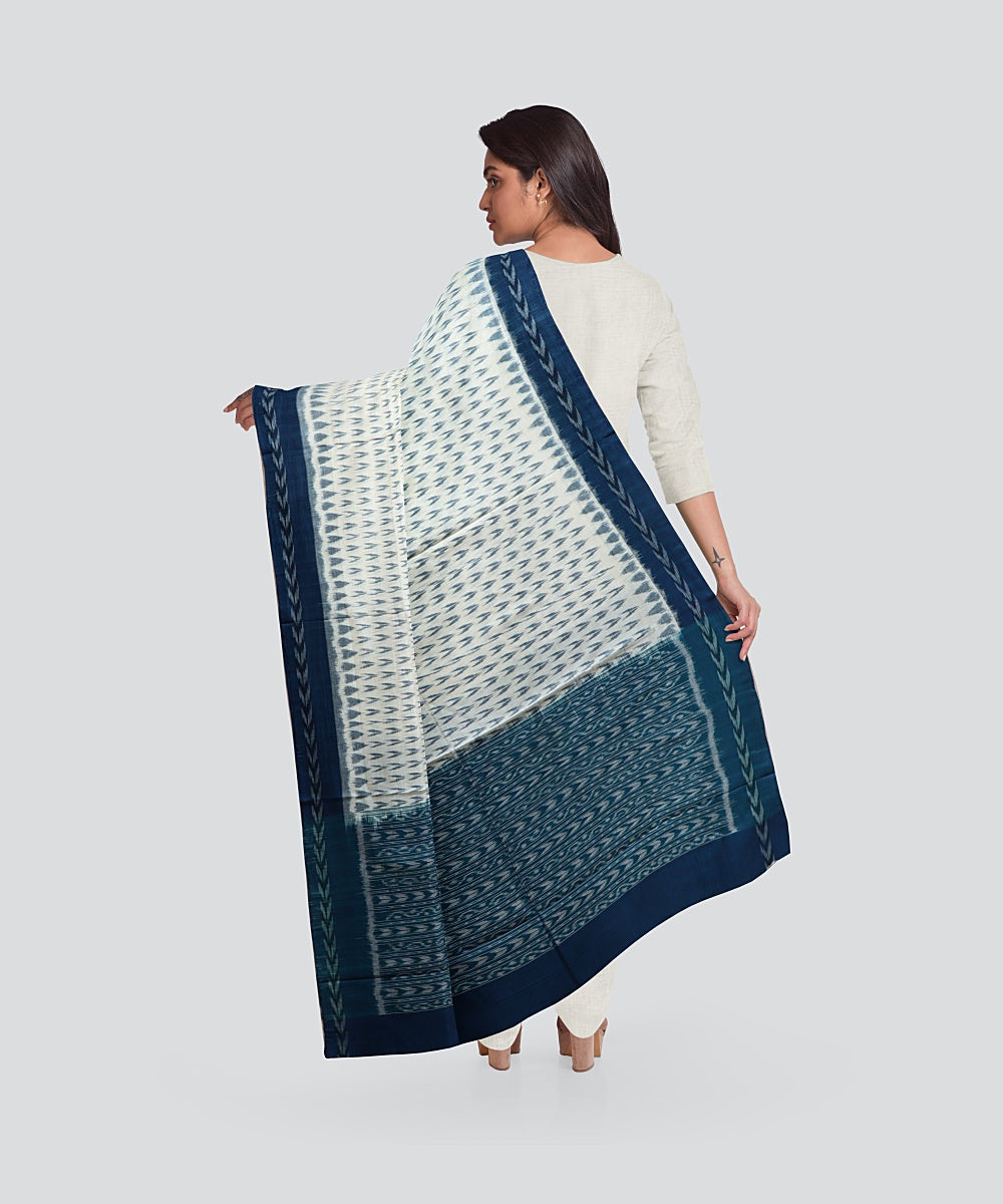 White Blue Sapphire Handloom Cotton Sambalpuri Dupatta