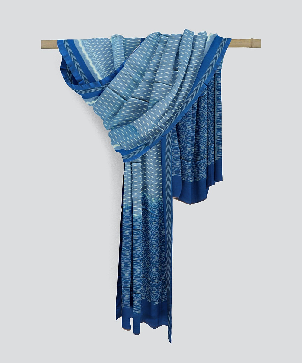 Sky Blue Denim Handloom Cotton Sambalpuri Dupatta