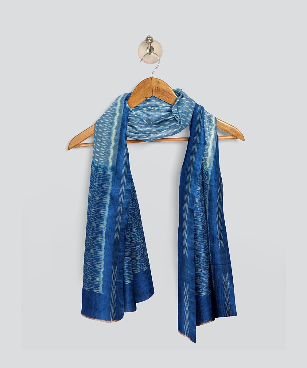 Sky Blue Denim Handloom Cotton Sambalpuri Dupatta