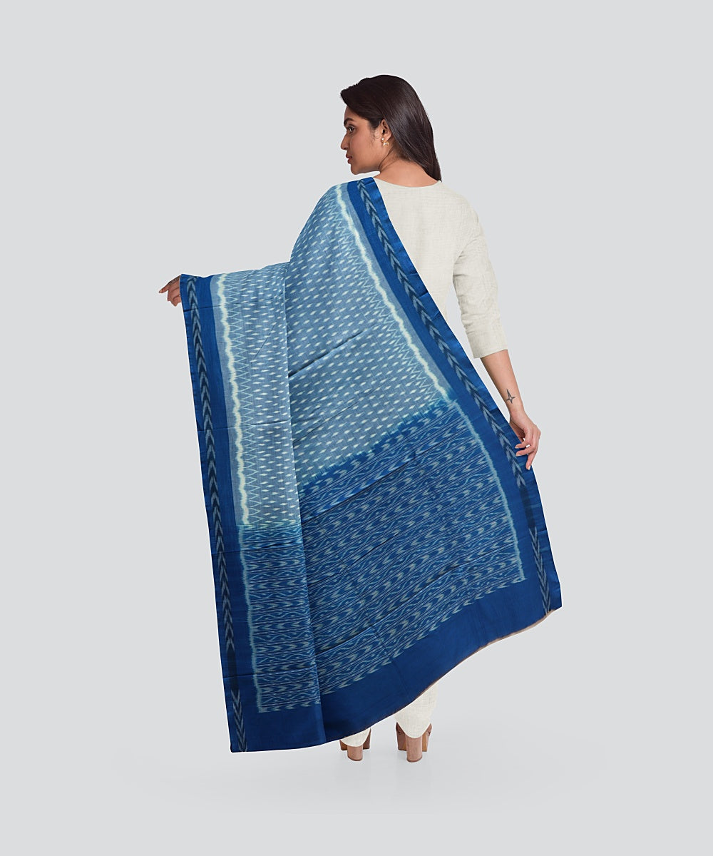 Sky Blue Denim Handloom Cotton Sambalpuri Dupatta