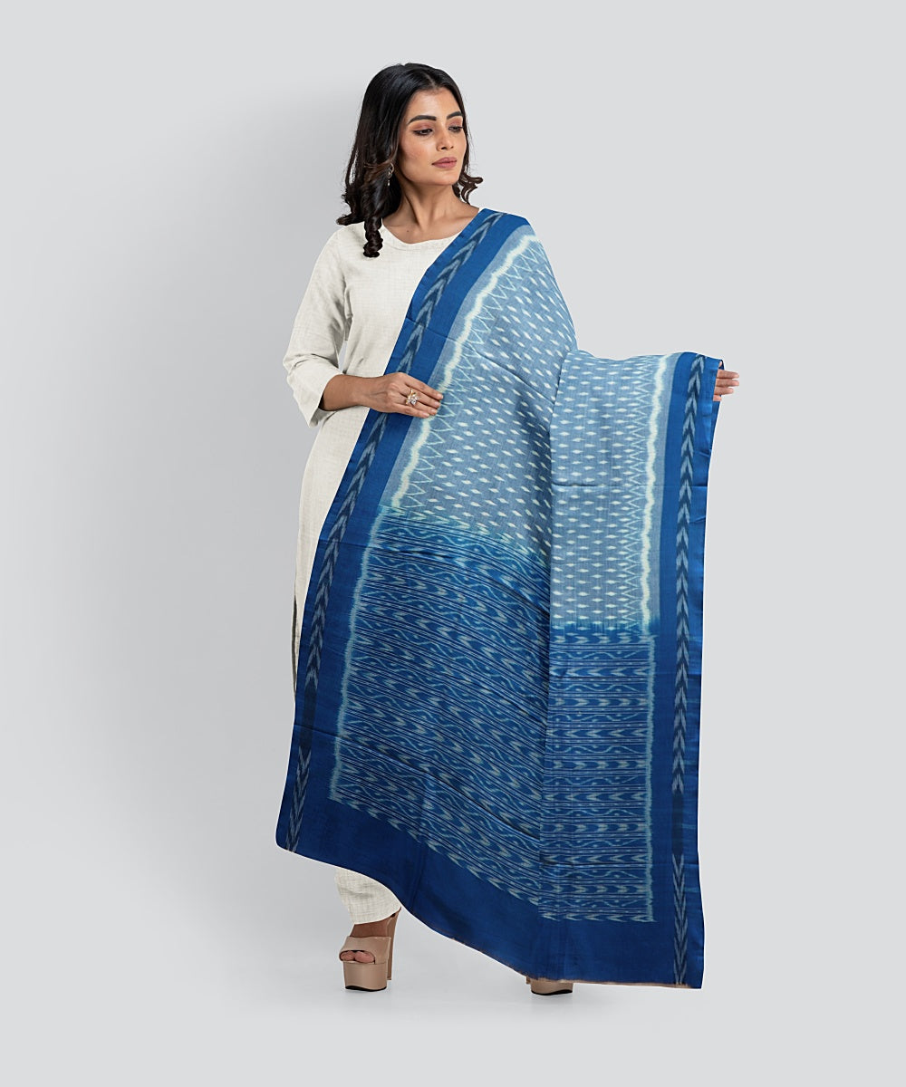 Sky Blue Denim Handloom Cotton Sambalpuri Dupatta