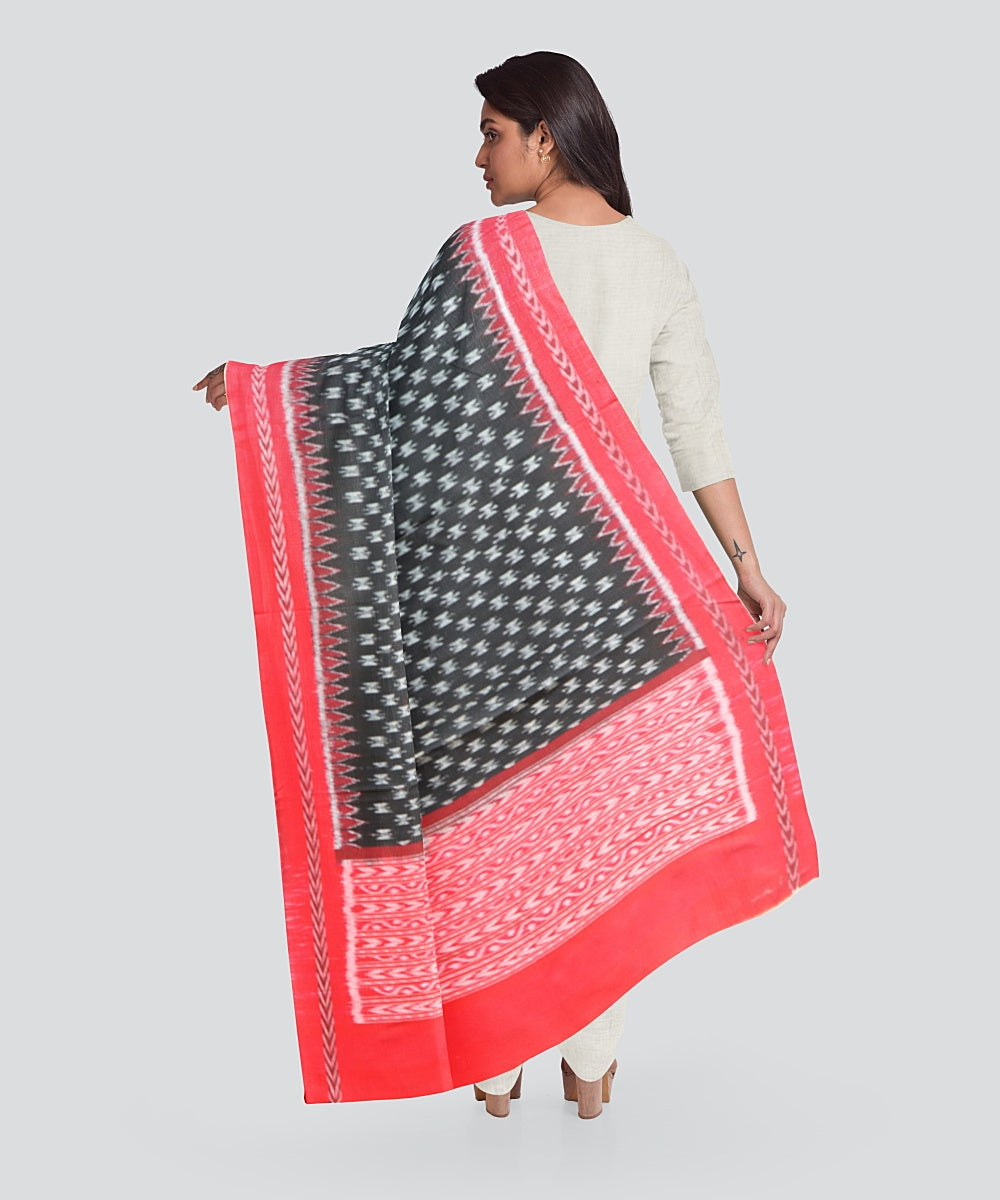 Black Dark Red Handloom Cotton Sambalpuri Dupatta
