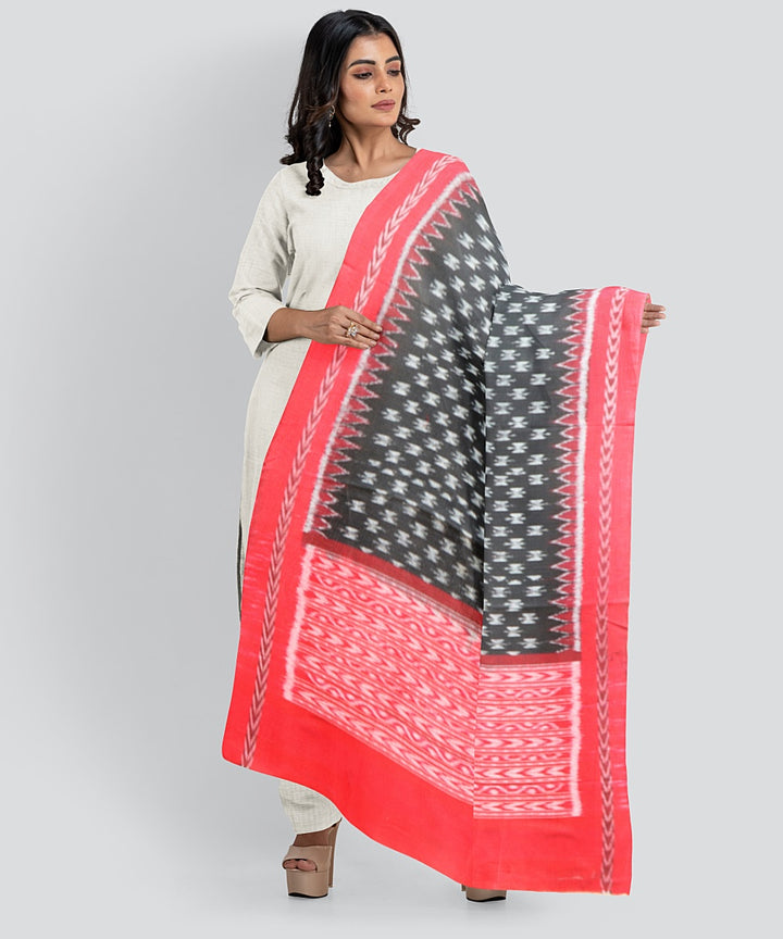 Black Dark Red Handloom Cotton Sambalpuri Dupatta