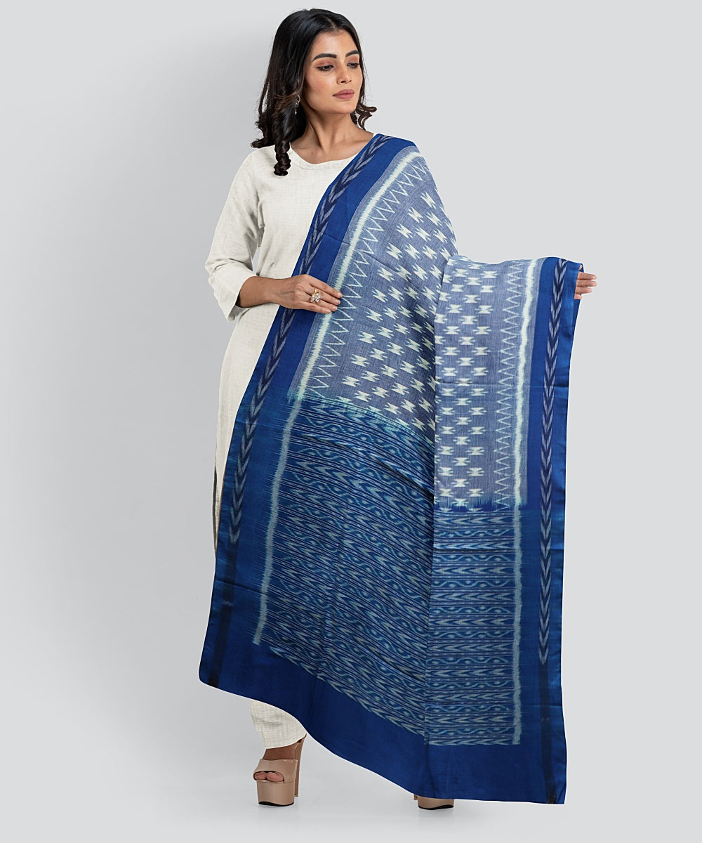 Sky Blue Denim Handloom Sambalpuri Cotton Dupatta