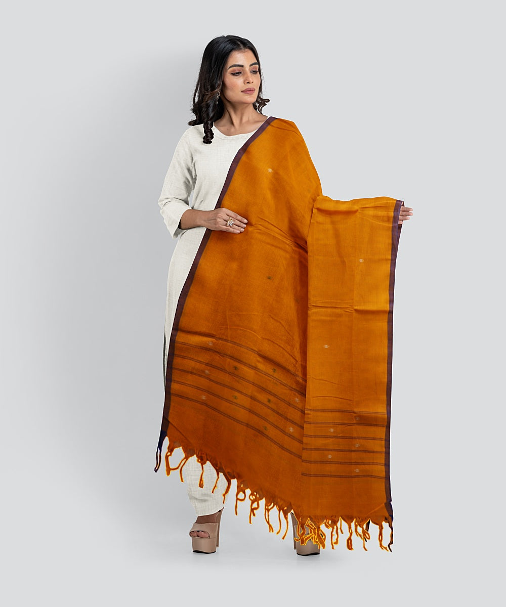 Yellow Blue Handloom Cotton Bomkai Dupatta