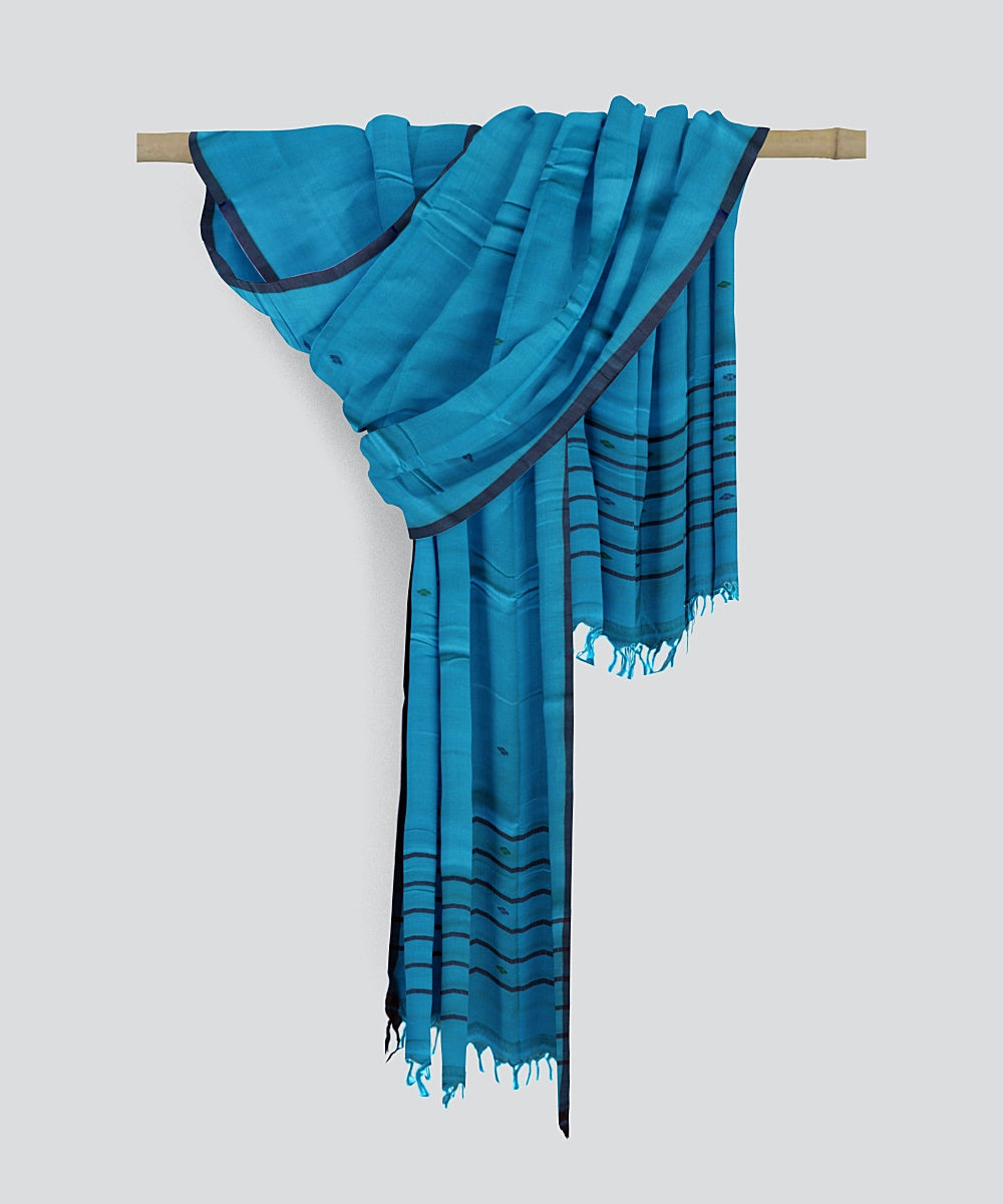 Sky Blue Coffee Handloom Cotton Bomkai Dupatta