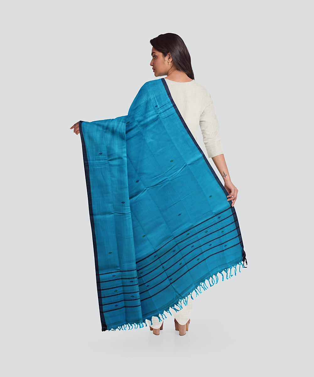 Sky Blue Coffee Handloom Cotton Bomkai Dupatta