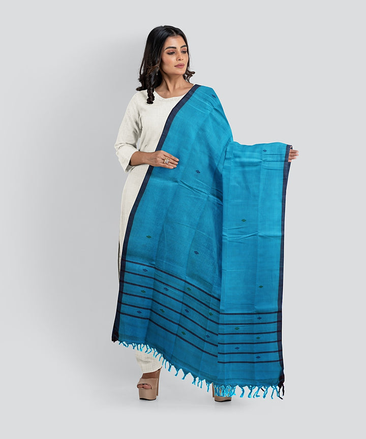 Sky Blue Coffee Handloom Cotton Bomkai Dupatta