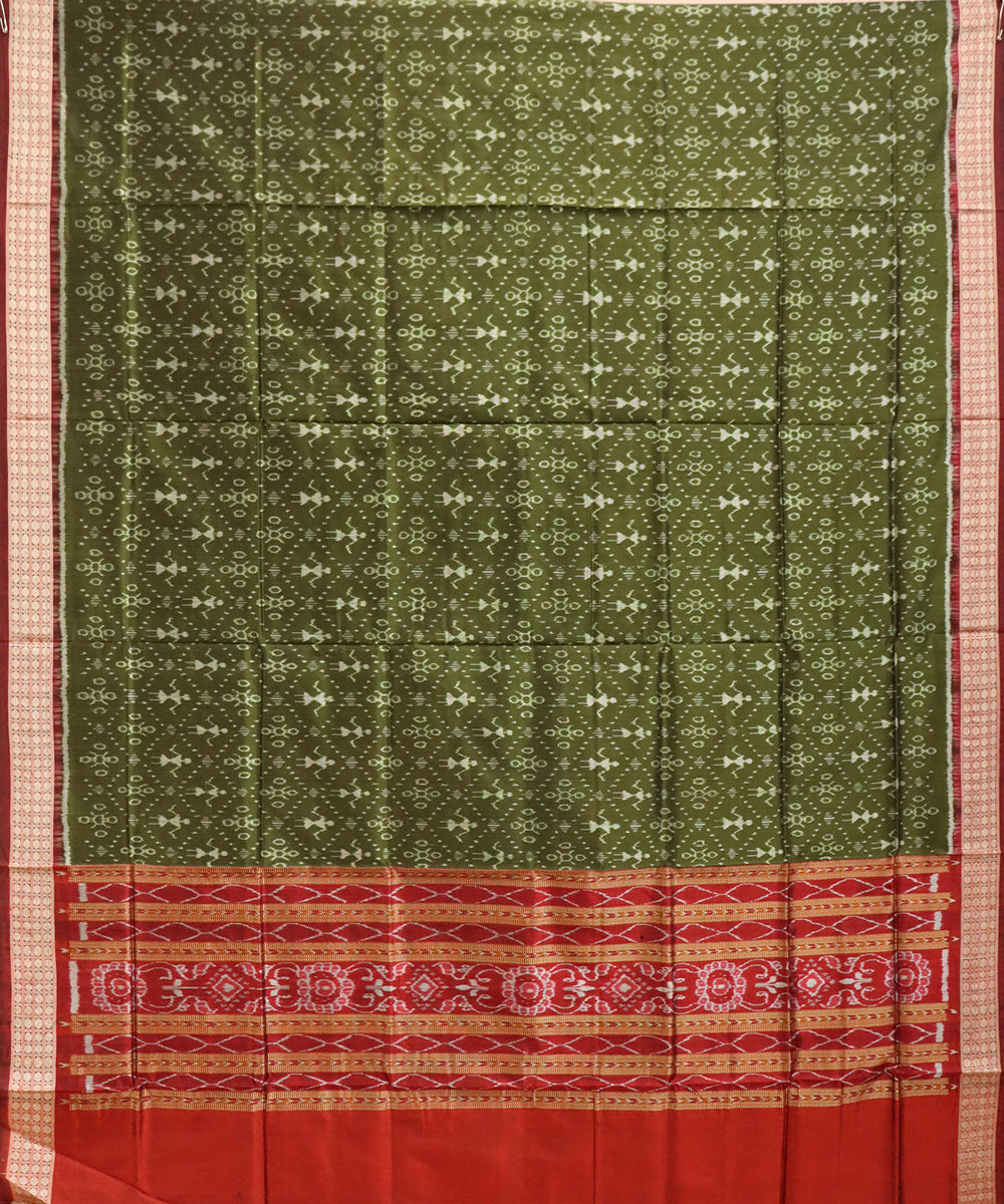 Dark moss green dark maroon cotton handloom sambalpuri dupatta