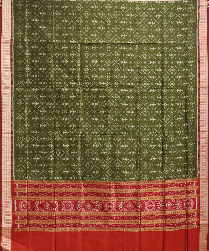 Dark moss green dark maroon cotton handloom sambalpuri dupatta