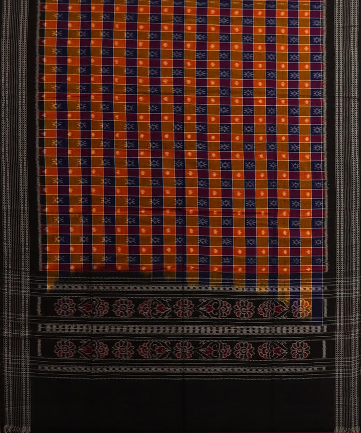 Brown black striped cotton handloom sambalpuri dupatta
