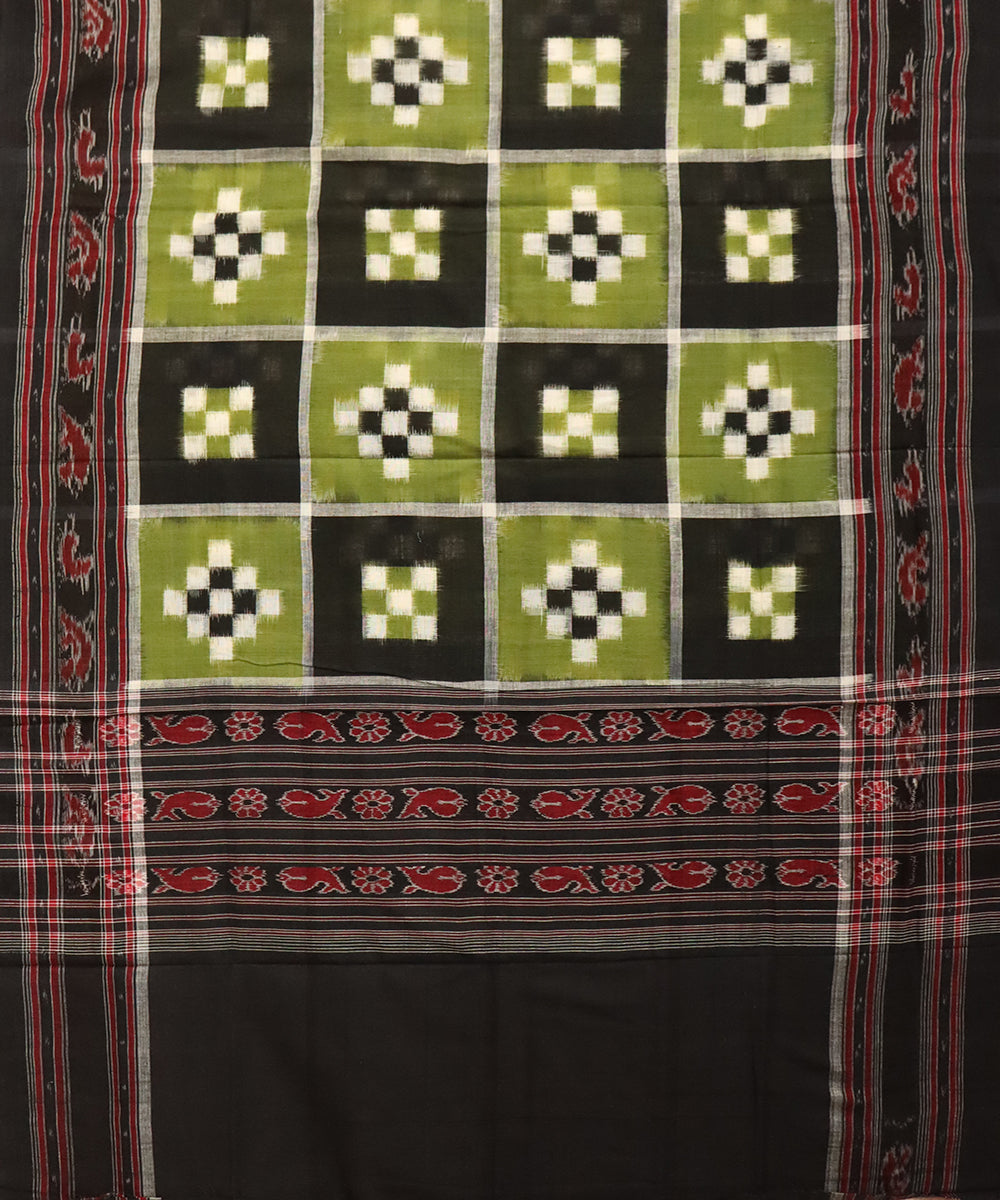 Light green black cotton handloom double ikat sambalpuri dupatta